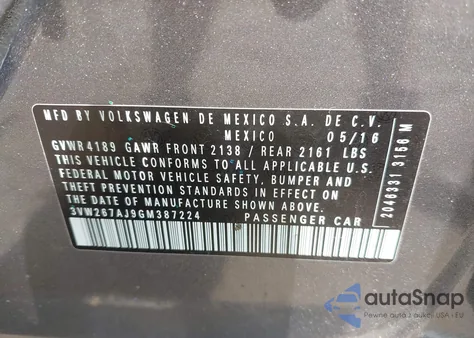 2016 Volkswagen Jetta 1.4T S из США, поврежденный, VIN 3VW267AJ9GM387224